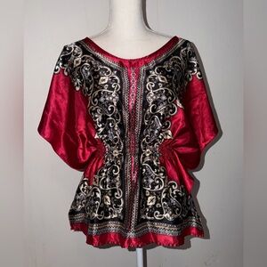 Faux Silk Red and Black Women's Top